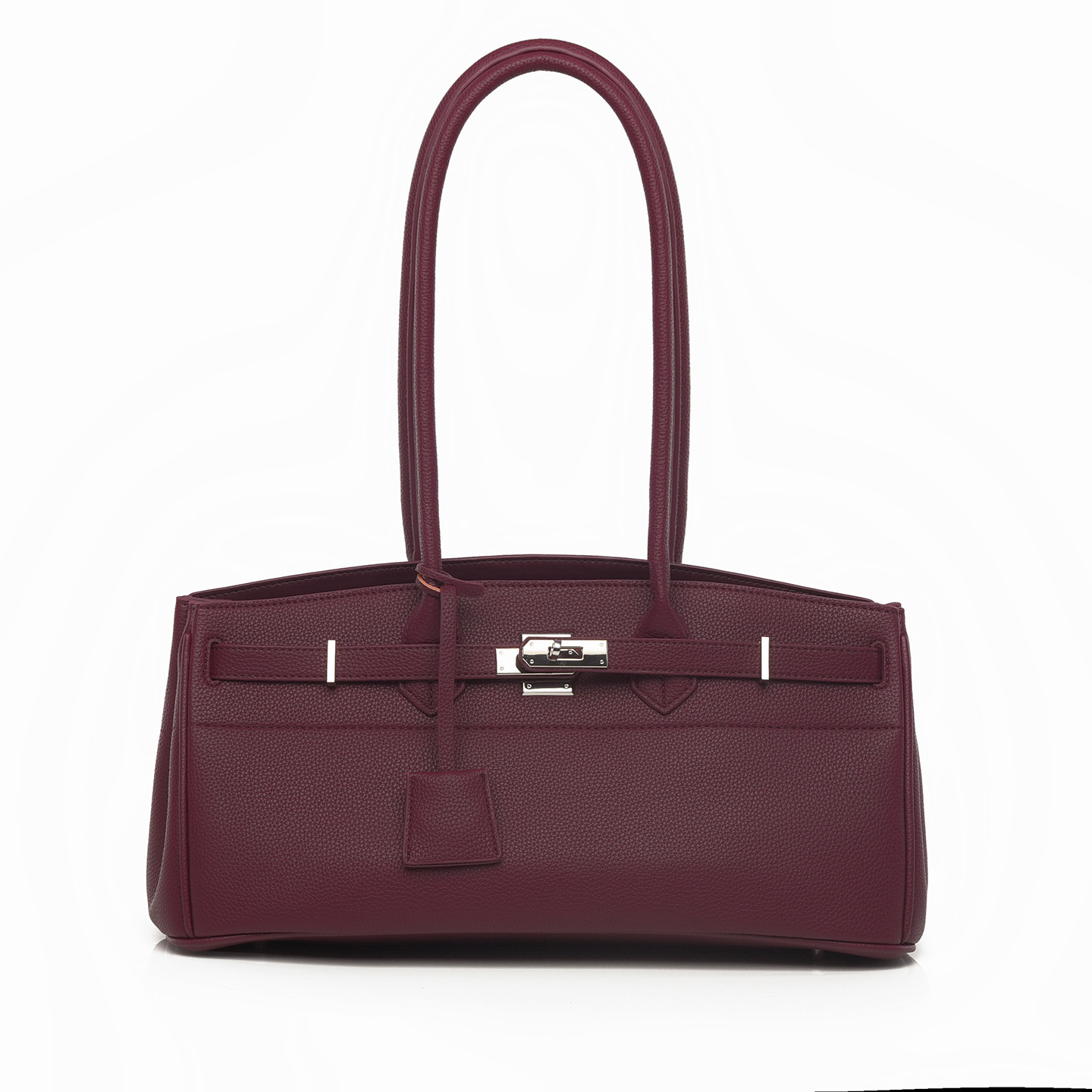 Long Horizontal Lock‑Closure Shoulder Bag