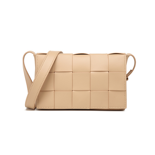 Long Woven Grid Shoulder Crossbody Bag
