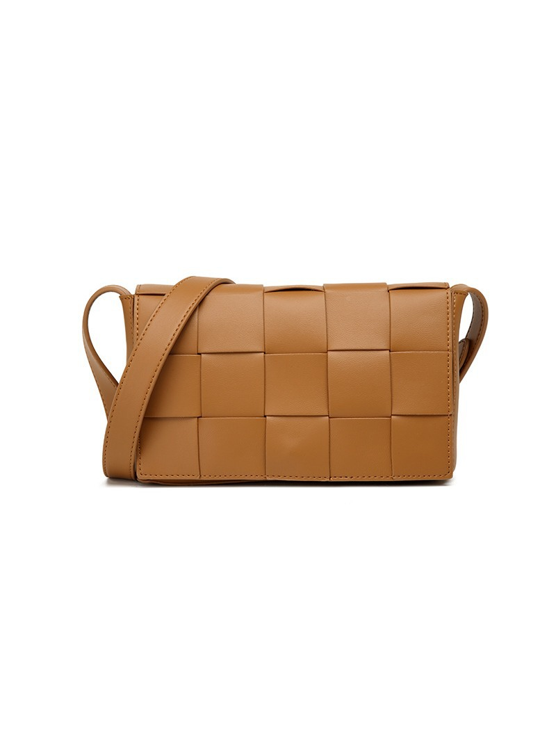 Long Woven Grid Shoulder Crossbody Bag