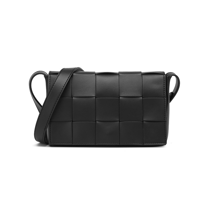 Long Woven Grid Shoulder Crossbody Bag