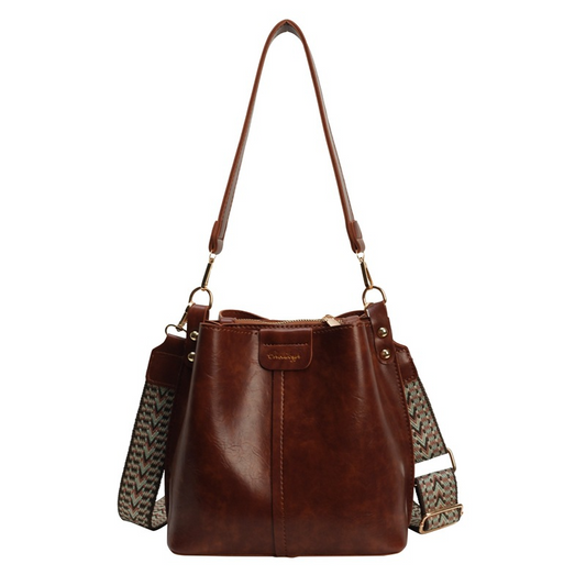 Vintage Brown Faux‑Leather Bucket Bag
