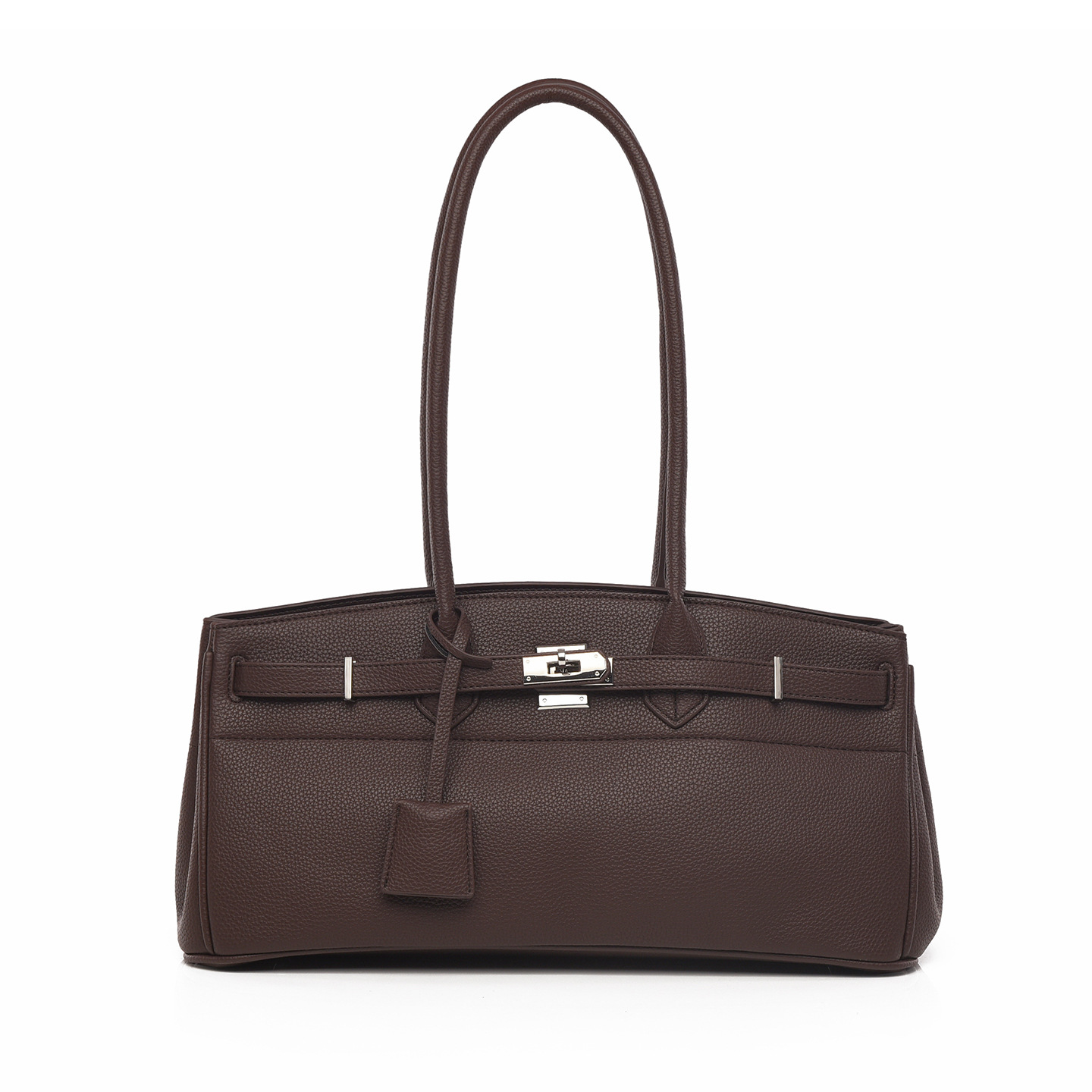 Long Horizontal Lock‑Closure Shoulder Bag