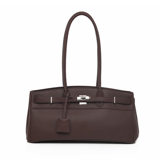 Long Horizontal Lock‑Closure Shoulder Bag