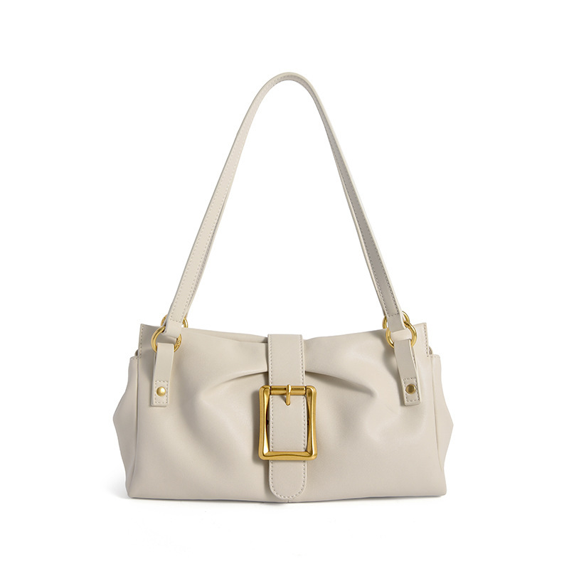 Square Buckle Ruched Baguette Shoulder Bag