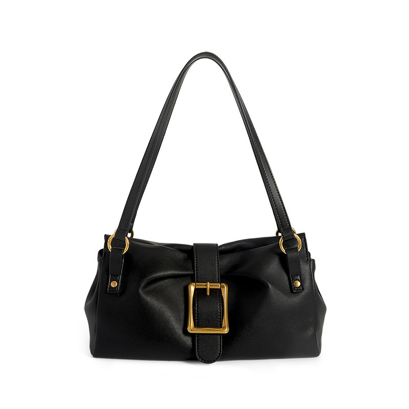 Square Buckle Ruched Baguette Shoulder Bag