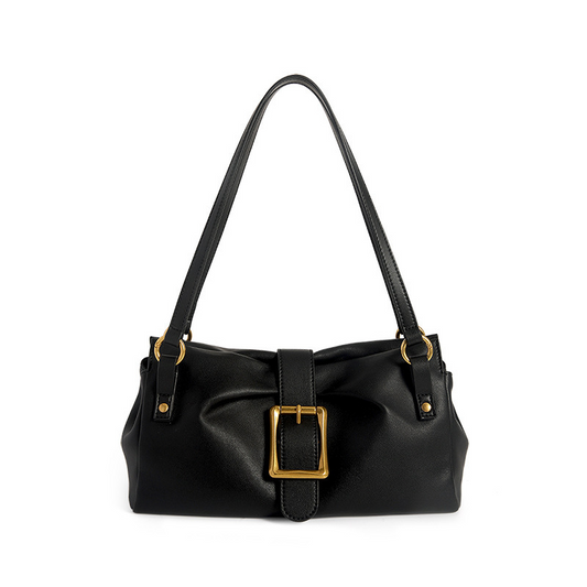 Square Buckle Ruched Baguette Shoulder Bag